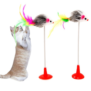 Cat Interactive Toy Stick Feather Wand With Small Bell Mouse Cage Toys Plastic Artificial Colorful Cat Teaser Toy Pet Supplies