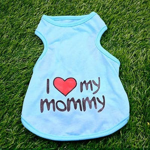 Pet Clothes "I Love Mommy" Printed Dog Cat Clothing Tee Shirts Summer Breathable Cotton T-shirt for Kitten Cats Puppy Small Dogs